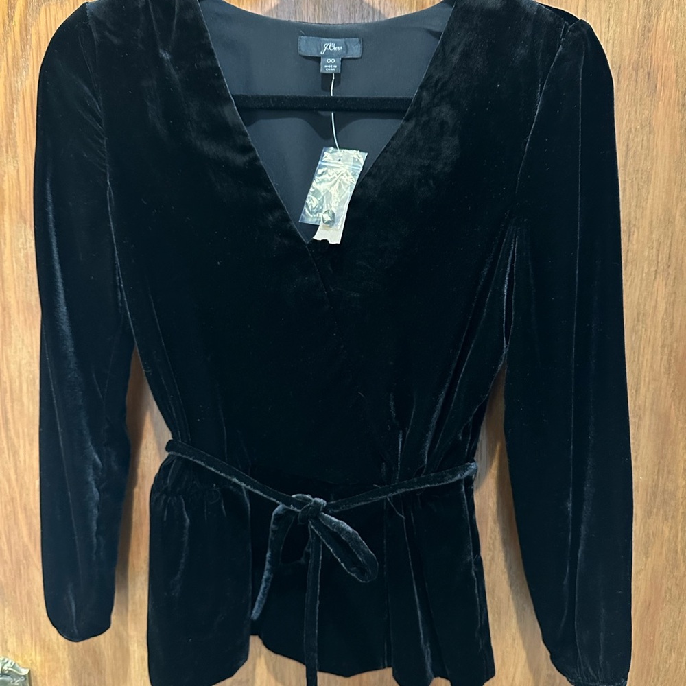 J. Crew Black Velvet Belted Blouse